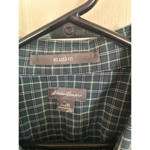 EDDIE BAUER Men's Green Plaid Relaxed Fit Long Sleeve Button Up Size XXL e2 - Picture 3 of 3